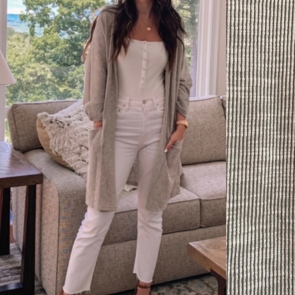 DONNI Sandwash Ribbed Cardigan Duster Ivory and Gray One Size New